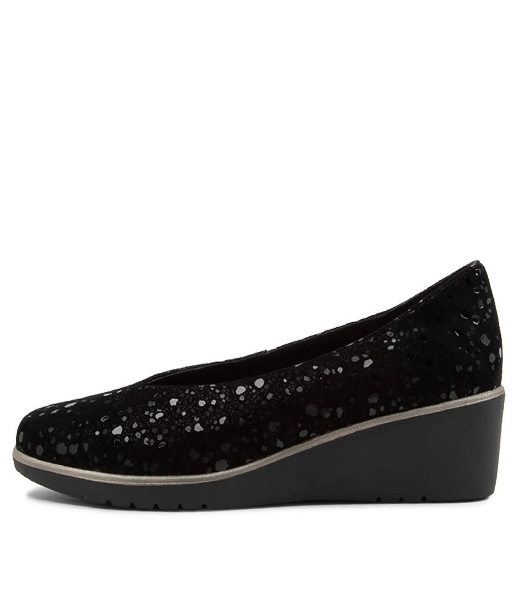 Outlet Midas Shoes Umer Black Sparkle Suede Wedges