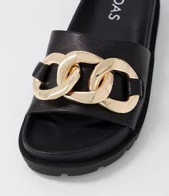 New Midas Shoes Uno Black Leather Slides