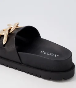 New Midas Shoes Uno Black Leather Slides