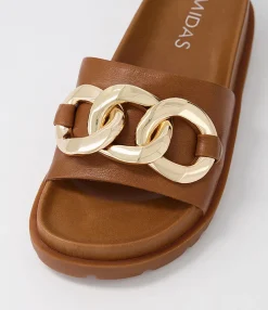 Outlet Midas Shoes Uno Toffee Leather Slides