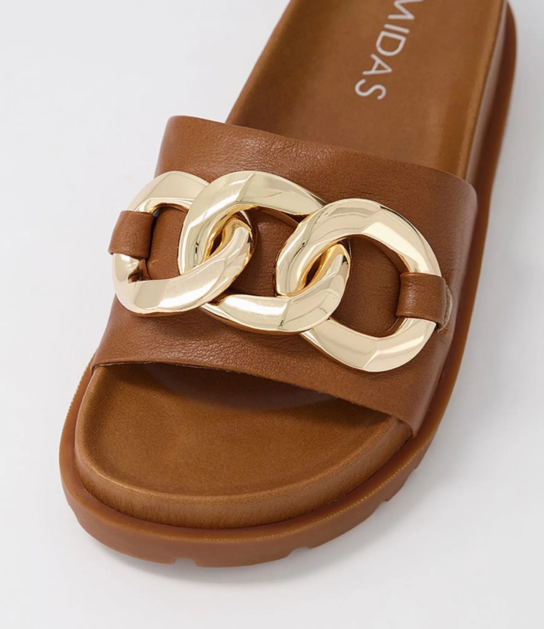 Outlet Midas Shoes Uno Toffee Leather Slides