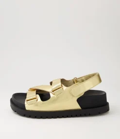 Cheap Midas Shoes Uradi Gold Black Leather Sandals