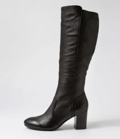 Fashion Midas Shoes Usay Black Leather Knee High Boots