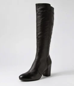 Fashion Midas Shoes Usay Black Leather Knee High Boots