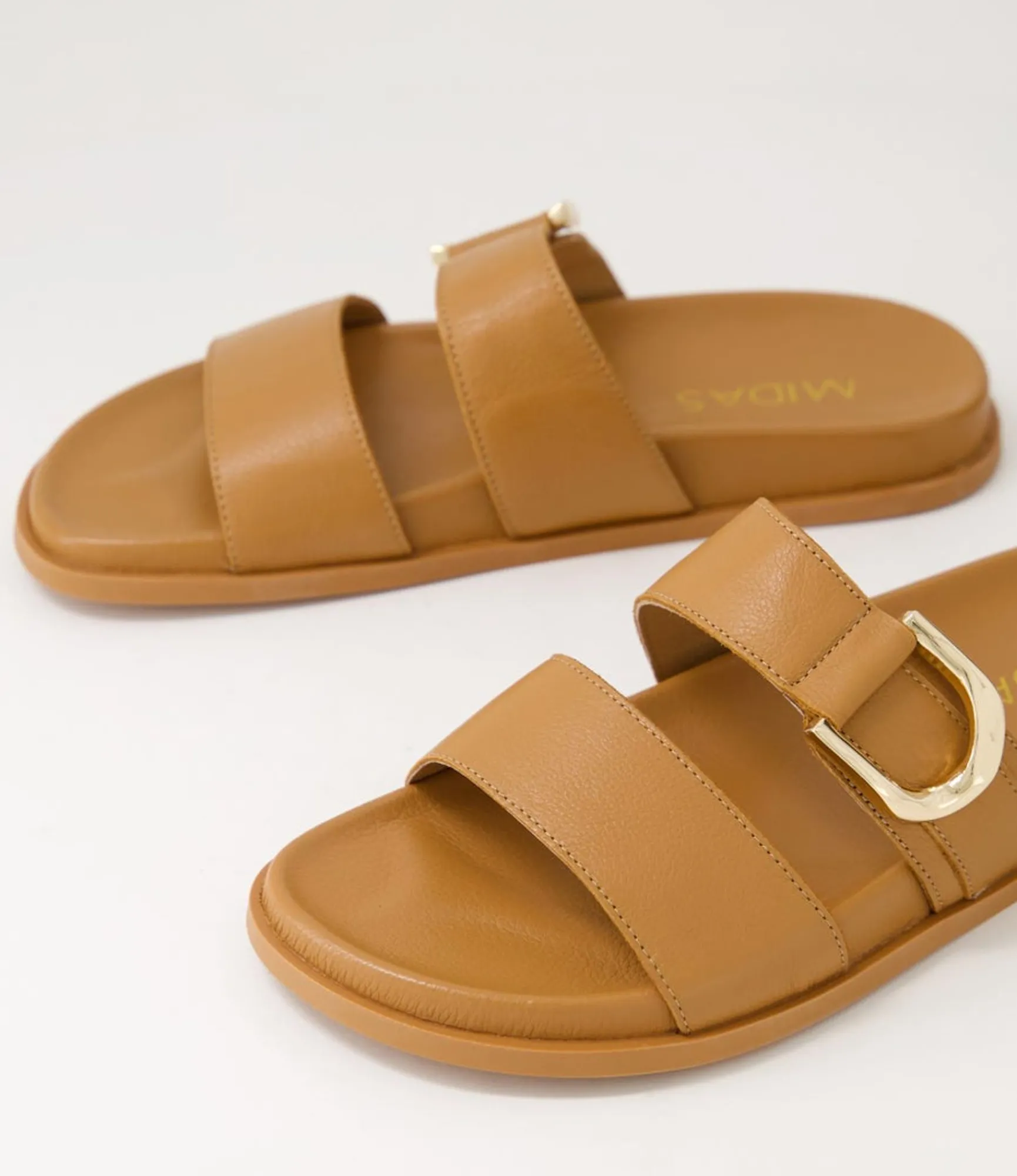 New Midas Shoes Valanse Dark Tan Leather Slides
