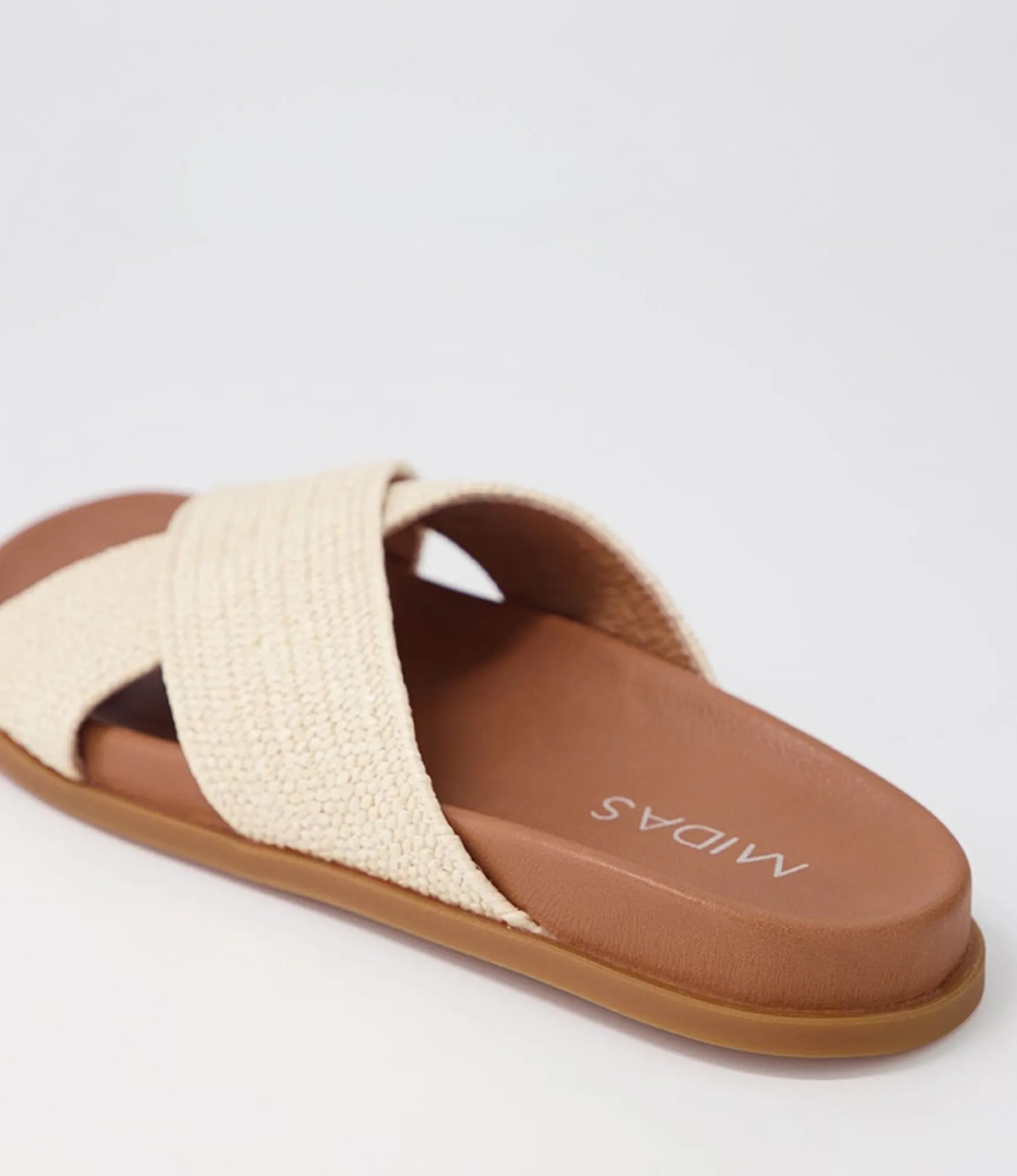 Fashion Midas Shoes Velena Natural Dark Tan Woven Leather Slides