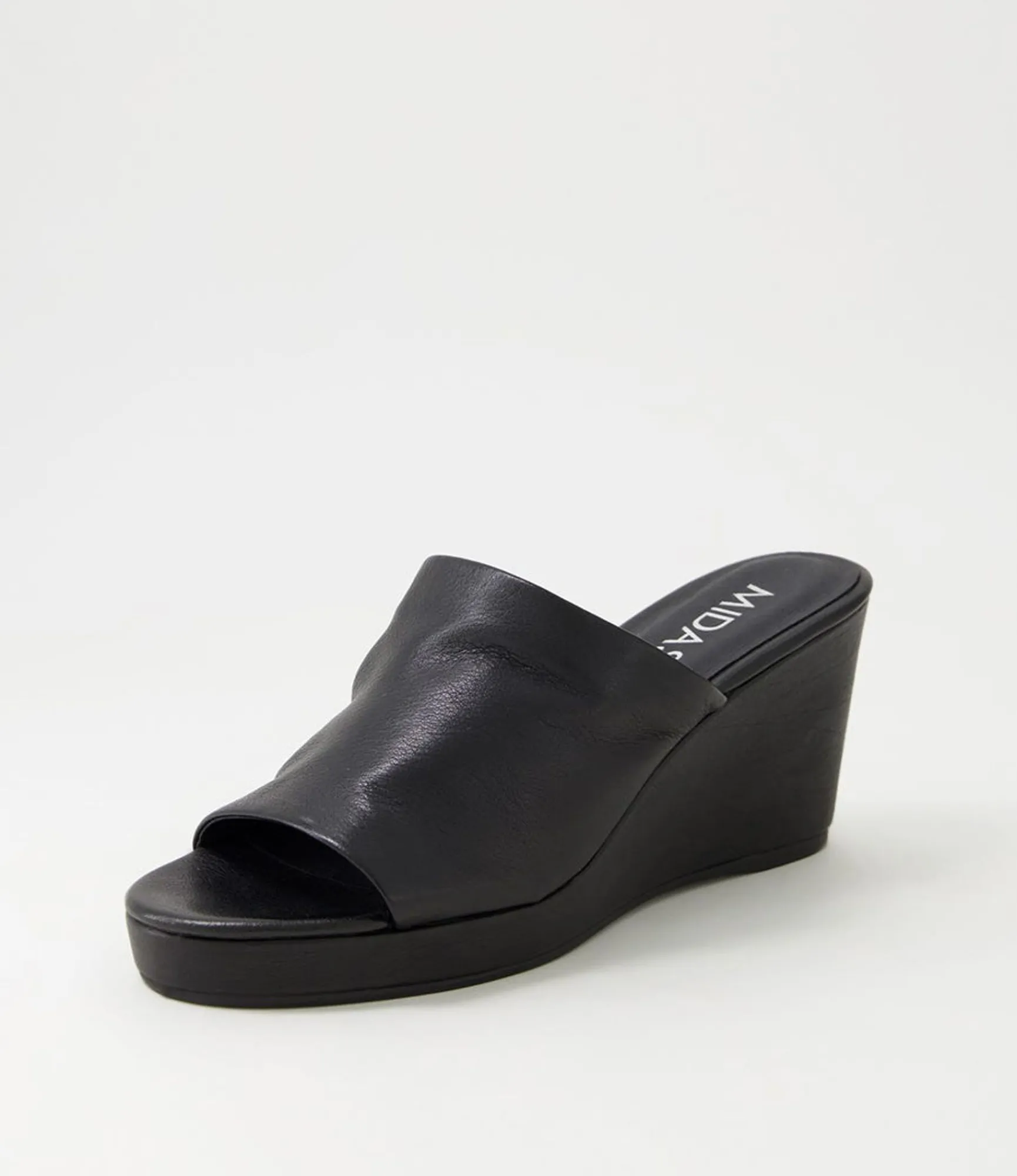 Hot Midas Shoes Walli Black Leather Slides
