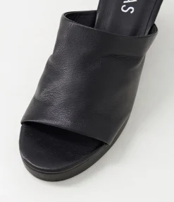 Hot Midas Shoes Walli Black Leather Slides
