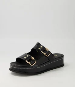 Clearance Midas Shoes Wandery Black Wrinkle Patent Sandals