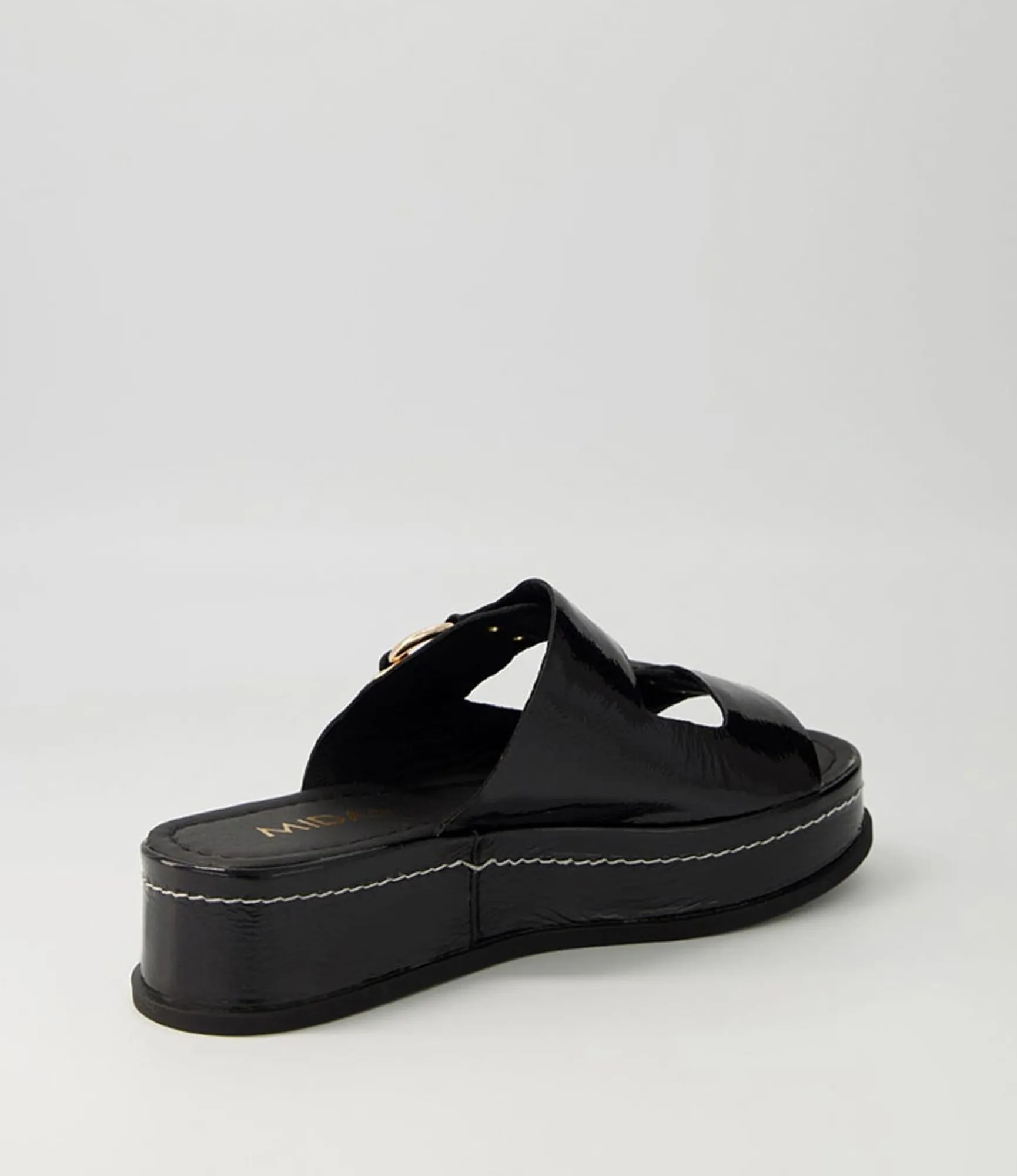 Clearance Midas Shoes Wandery Black Wrinkle Patent Sandals