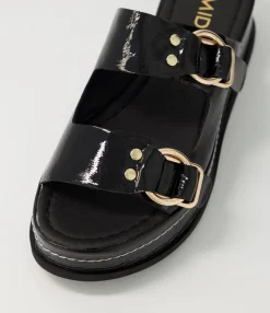 Clearance Midas Shoes Wandery Black Wrinkle Patent Sandals