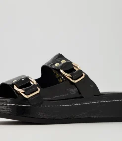 Clearance Midas Shoes Wandery Black Wrinkle Patent Sandals