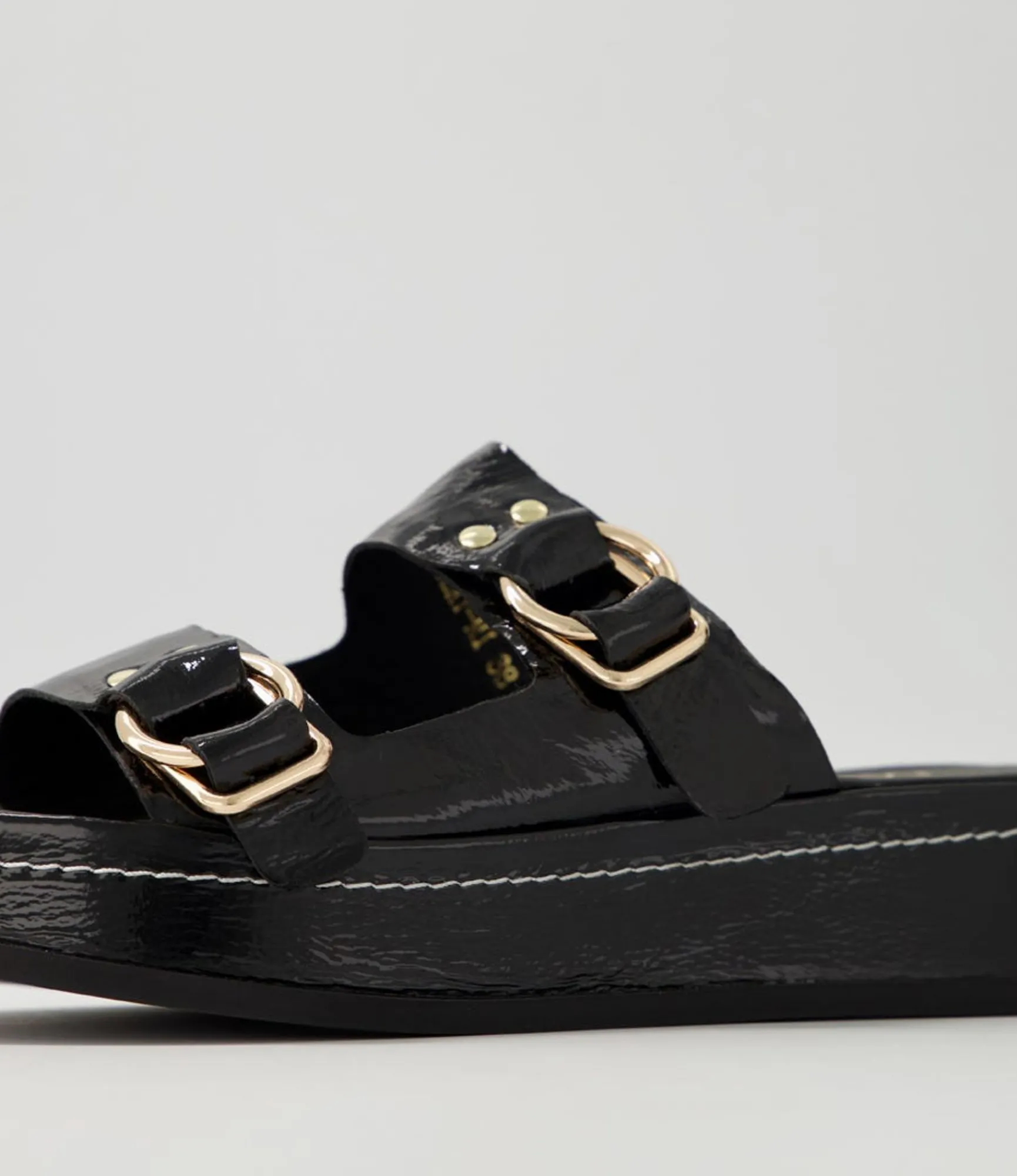 Clearance Midas Shoes Wandery Black Wrinkle Patent Sandals