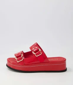 Fashion Midas Shoes Wandery Red Wrinkle Patent Sandals