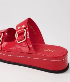 Fashion Midas Shoes Wandery Red Wrinkle Patent Sandals
