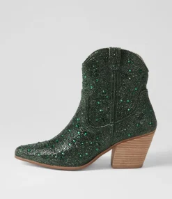 Fashion Midas Shoes Willis Green Jewel Fabric Ankle Boots