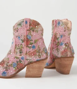 Store Midas Shoes Willis Pink Multi Jewel Fabric Ankle Boots