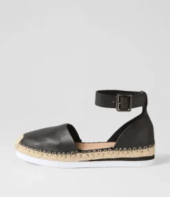 Clearance Midas Shoes Wynona Black Leather Espadrilles