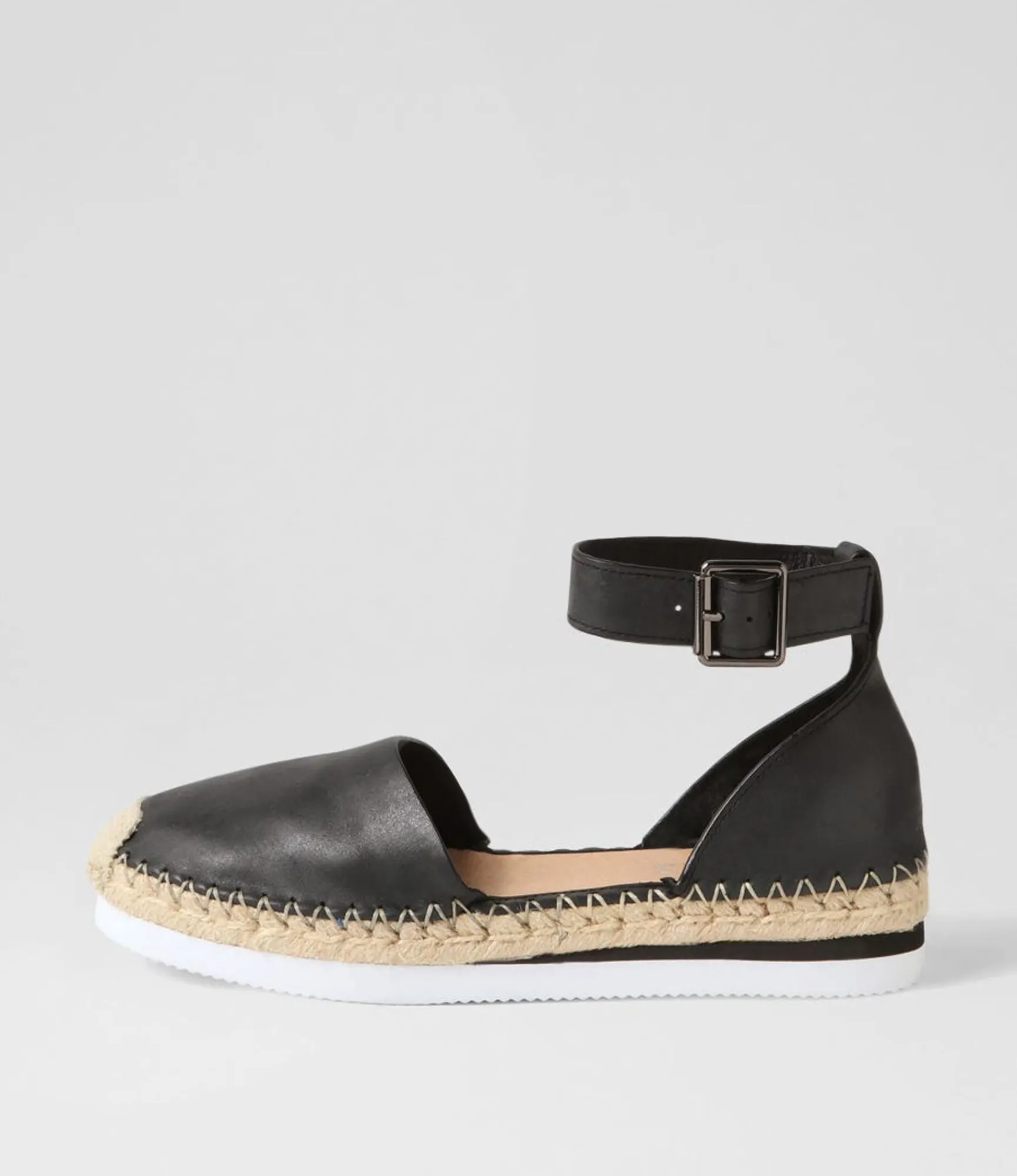 Clearance Midas Shoes Wynona Black Leather Espadrilles