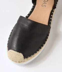Clearance Midas Shoes Wynona Black Leather Espadrilles