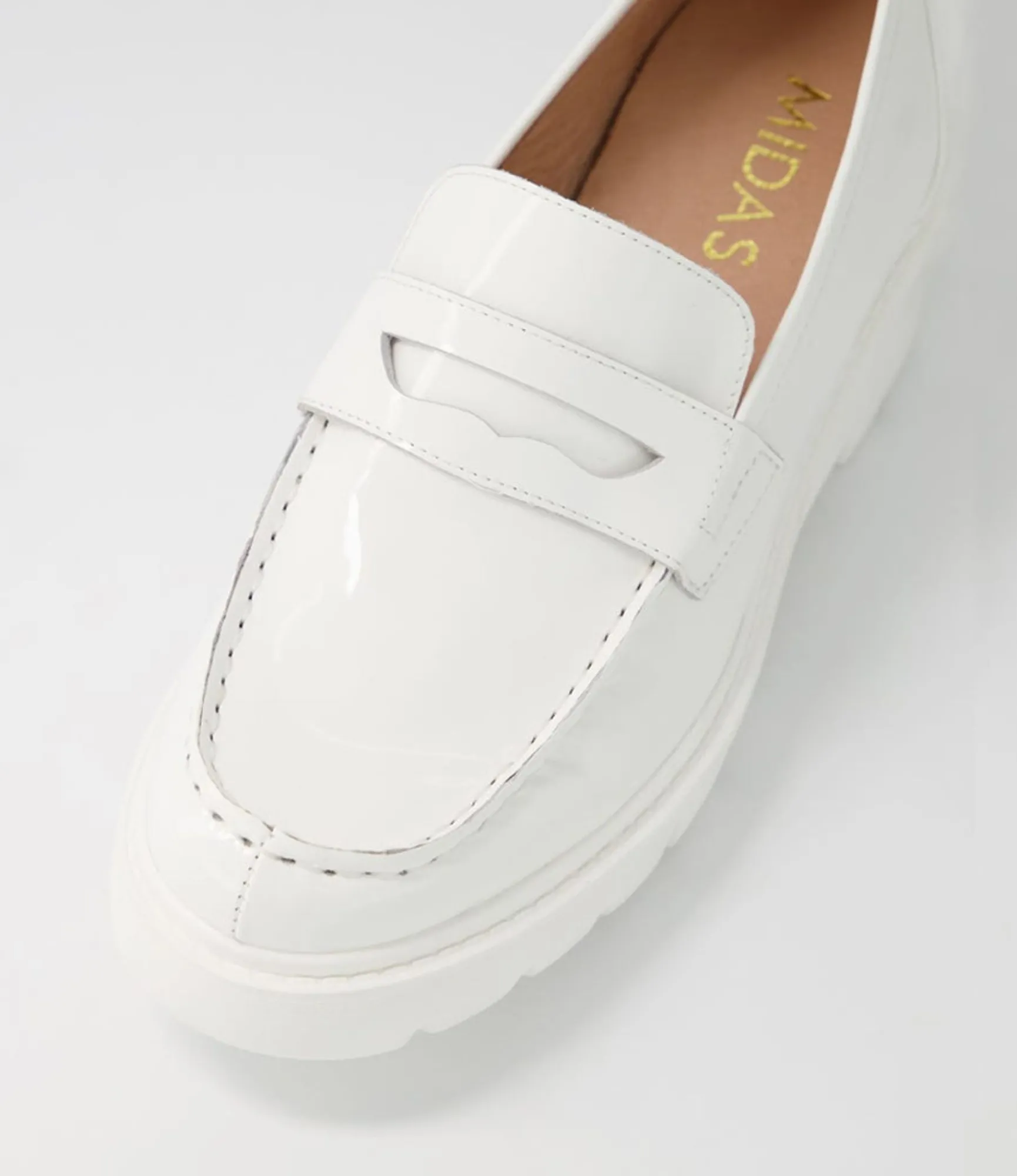 Best Midas Shoes Xana White Patent Leather Heels