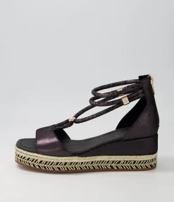 Cheap Midas Shoes Xavia Black Shimmer Leather Sandals