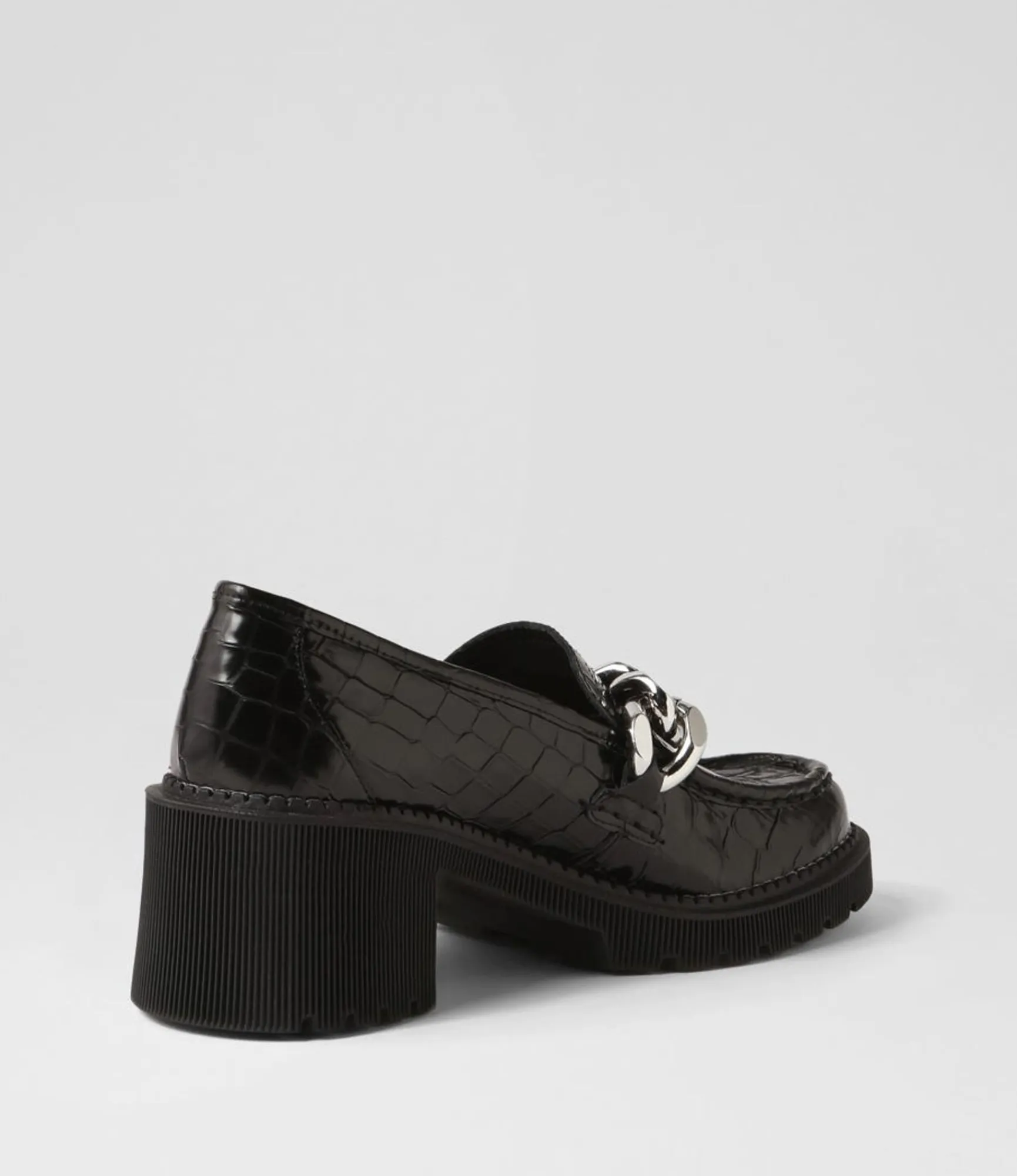 Discount Midas Shoes Zuzu Black Croc Leather Heels